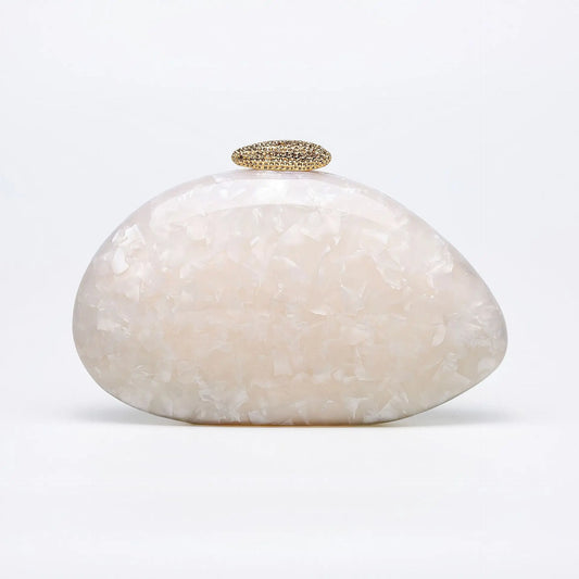 Fashion Women’s Glamorous Elegant Novelty Shell Shaped Clutch Purse Acrylic Long Chain Evening Bag Party Dinner Banquet Handbags