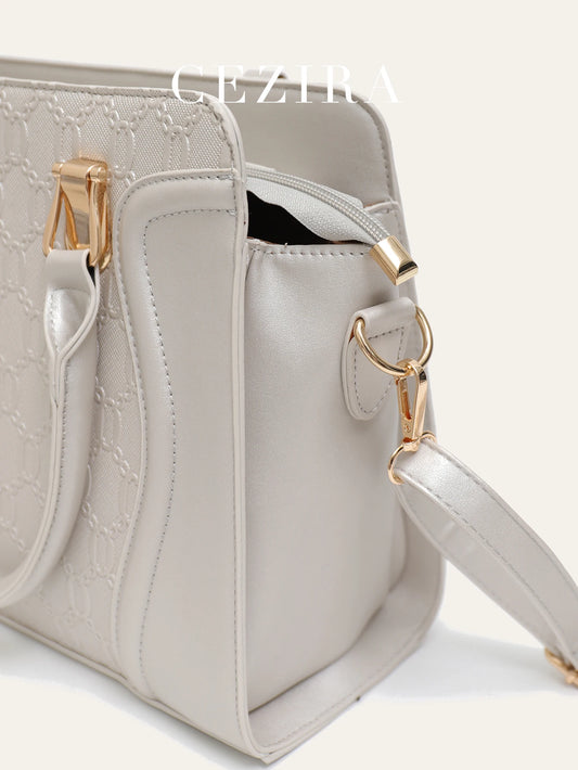 4 PCS/SET Women‘s Fashion PU Vegan Leather Top-handle Trapeze Handbag Tote Crossbody Shoulder Bag Wristlet Clutch Purse Daily